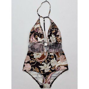 ZIMMERMANN swimsuit US 4  / Fr 40 one piece black floral mesh waist halter